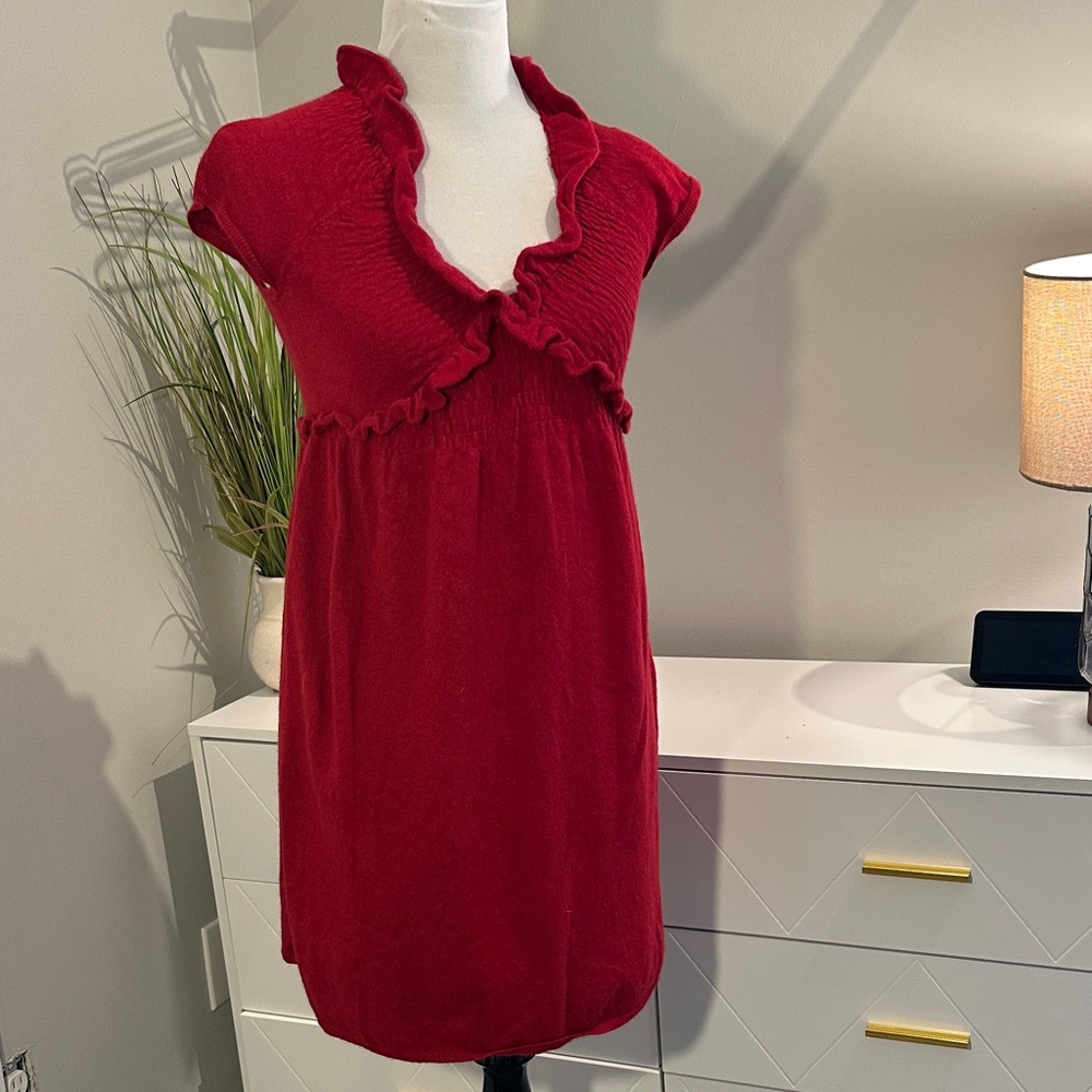 Anthropologie Knitted and Knotted  Red Cashmere Blend Dress